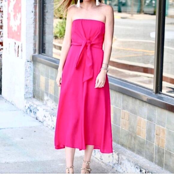 ANTHROPOLOGIE MAEVE Bright Pink Waist Tie Strapless Jumpsuit Romper – Size 6 - Picture 9 of 15